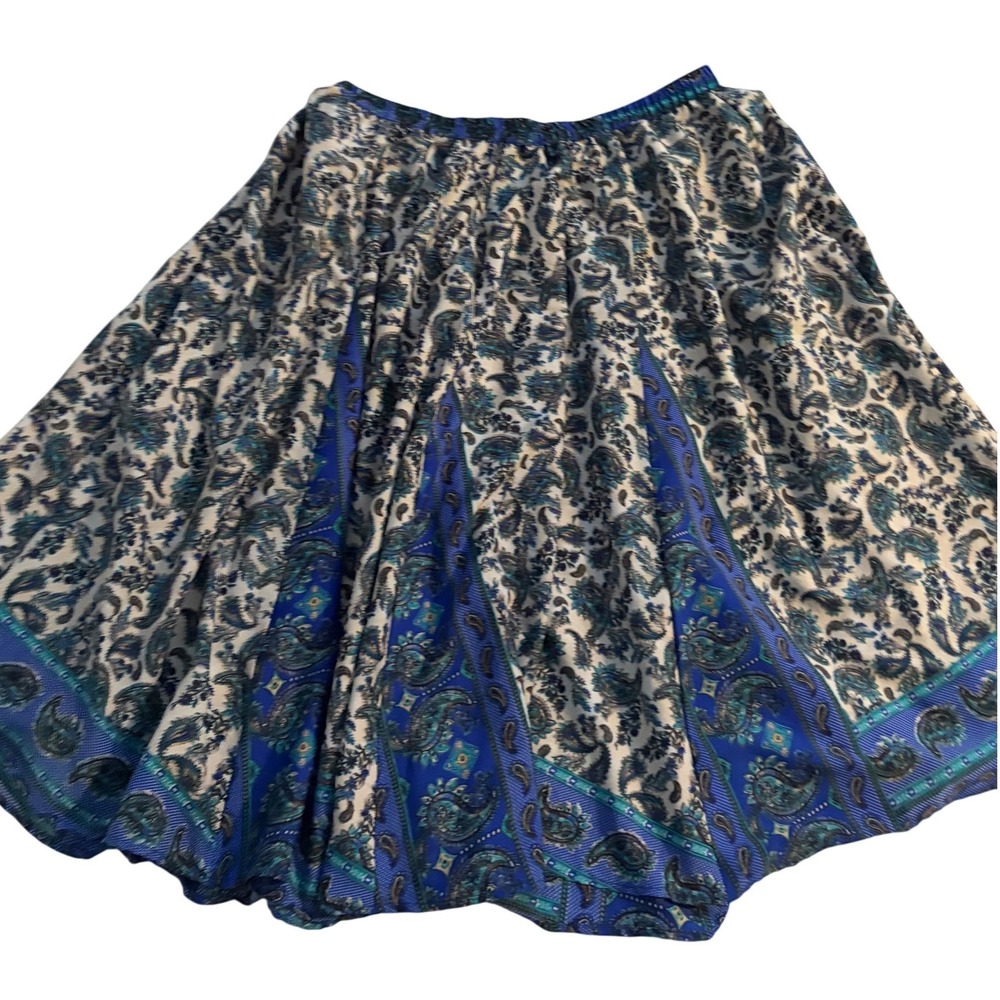 Flint & Moss Skirt Boho Paisley Blue Teal Elastic Waist Midi XL